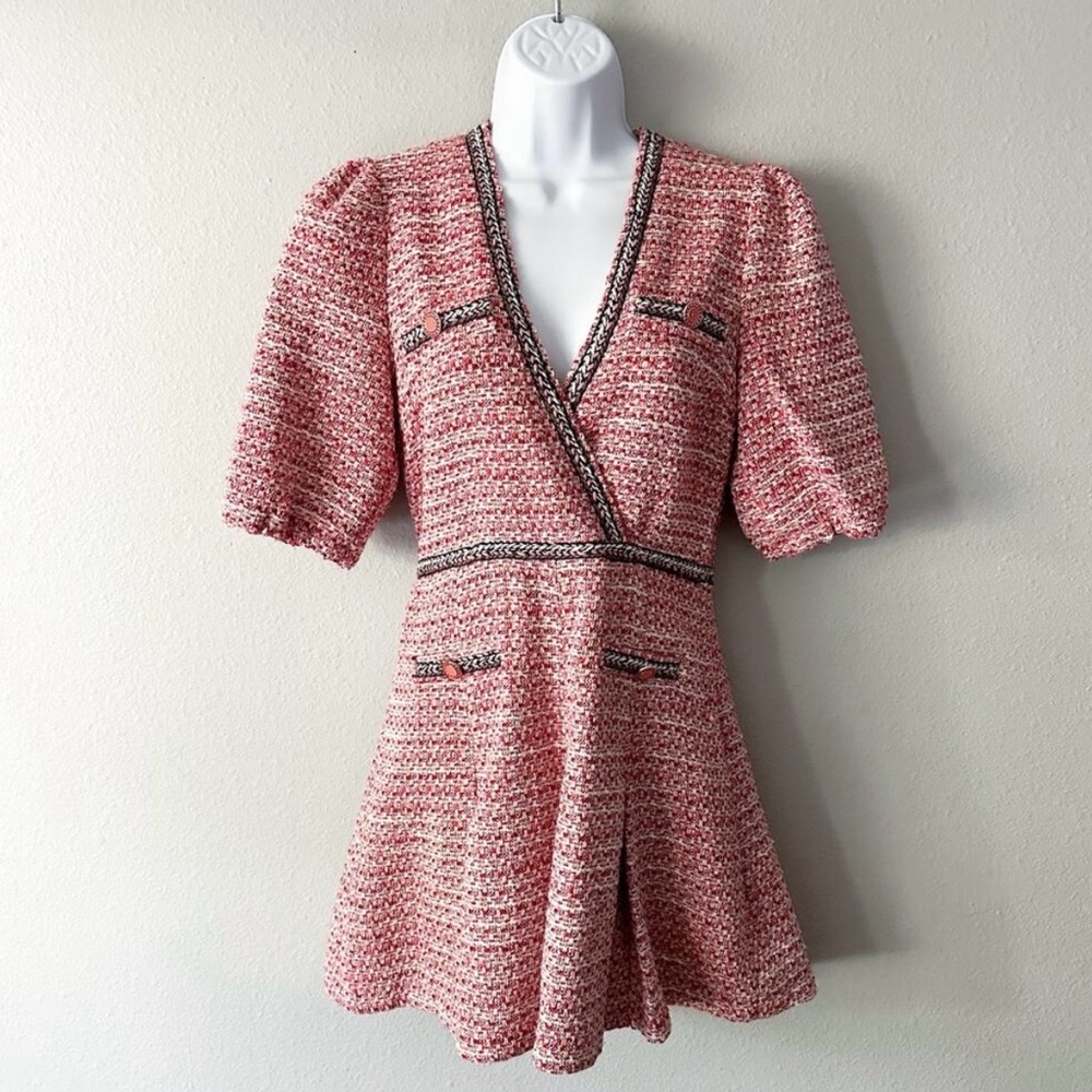 Maje Tweed Mini Dress V Neck with Ethnic Trim‎ women’s size 2